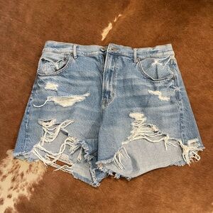 American Eagle Outfitters Light Blue Distressed High Waist Shorts